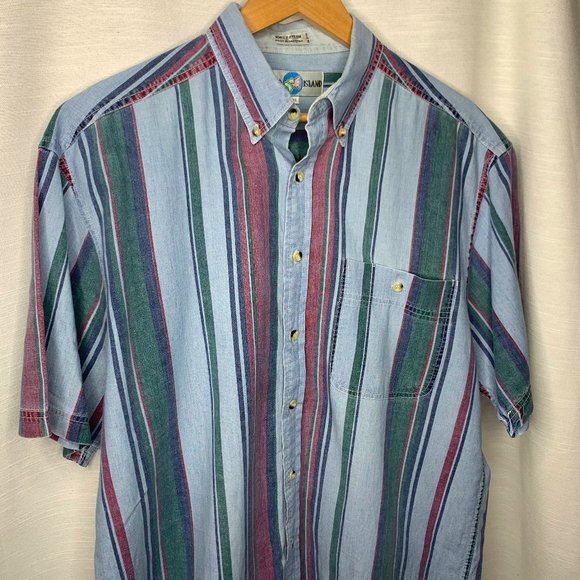 World Island Other - WORLD ISLAND VTG STRIPED COTTON BUTTON DOWN LARGE